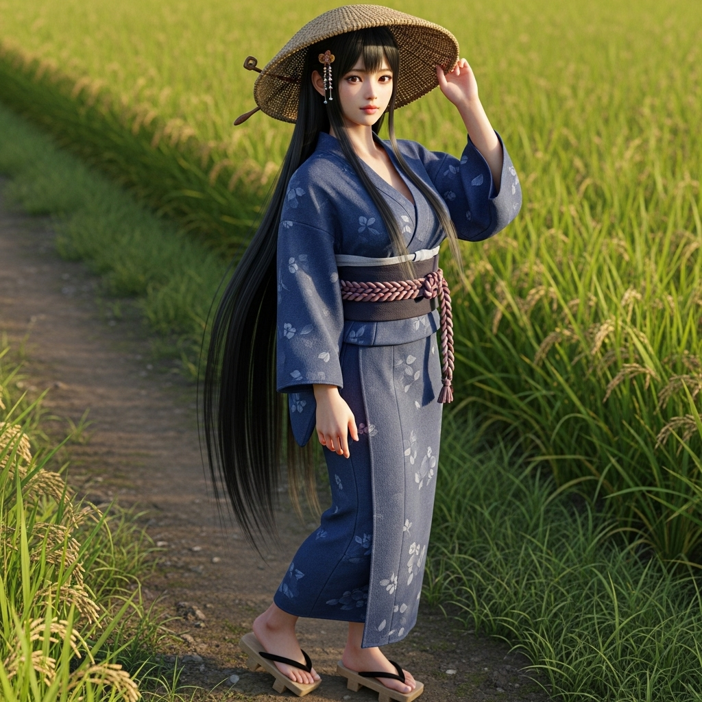 田園の着物美人のテンプレート例