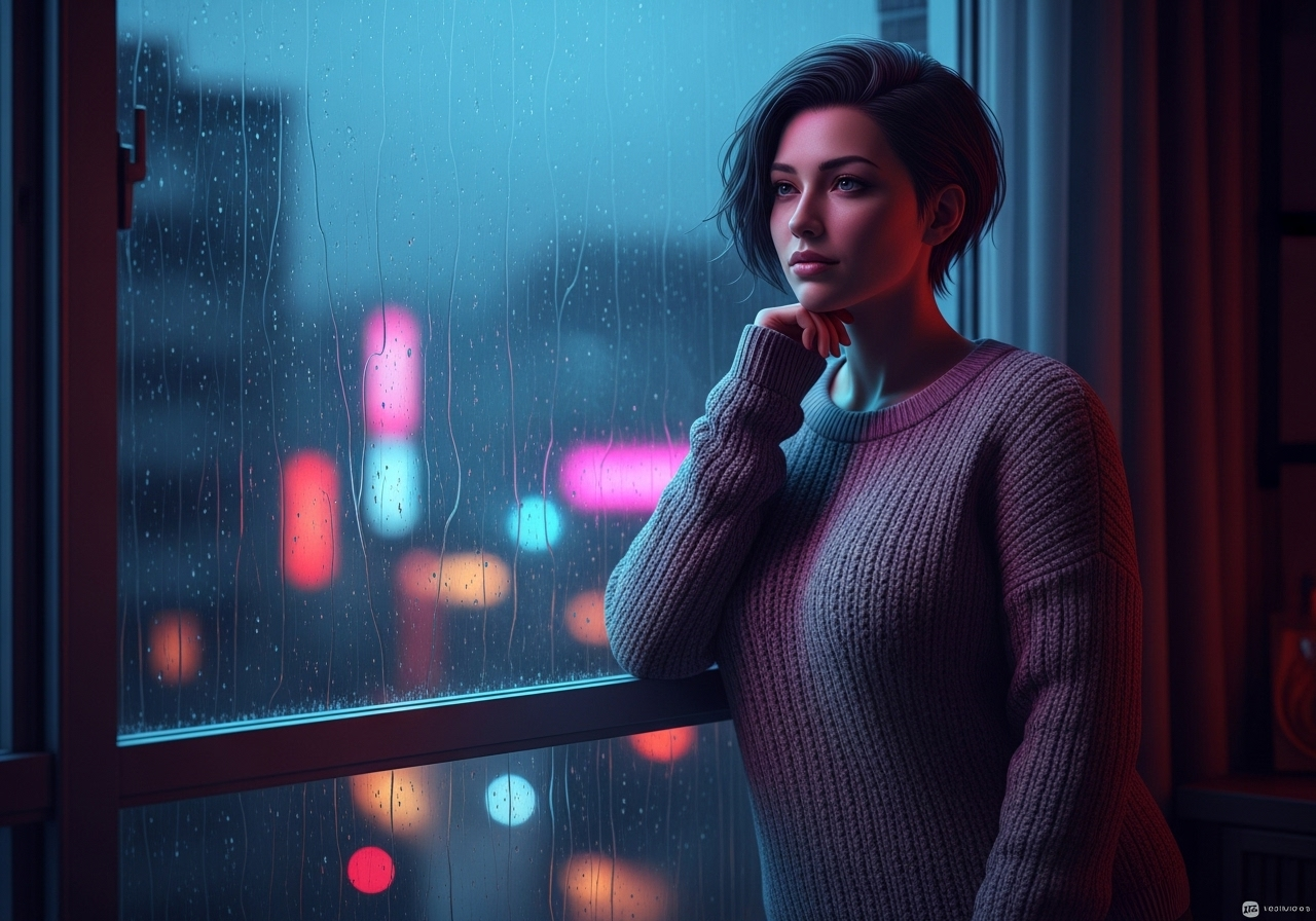 雨夜のポートレートのテンプレート例